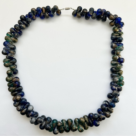 Blue Green Gold Translucent Briolette Necklace - Picture 7 of 9
